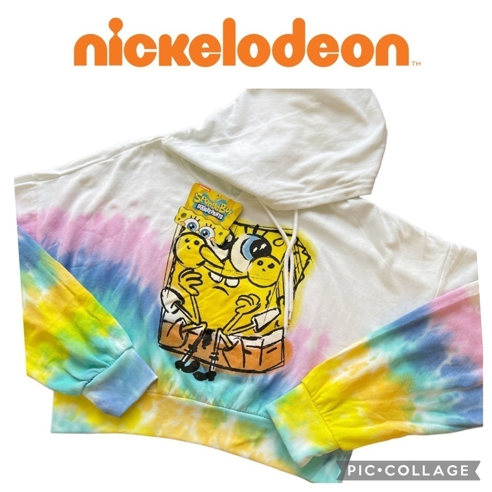 Nickelodeon authentic SpongeBob tie dye cropped hoodie sweater size M NWT